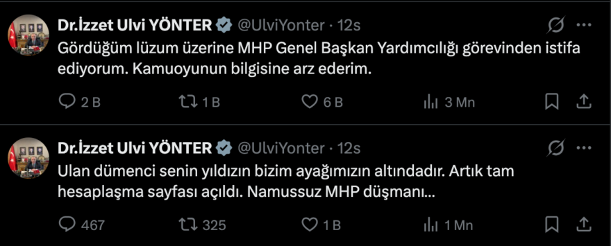 MHP’de üst düzey istifa